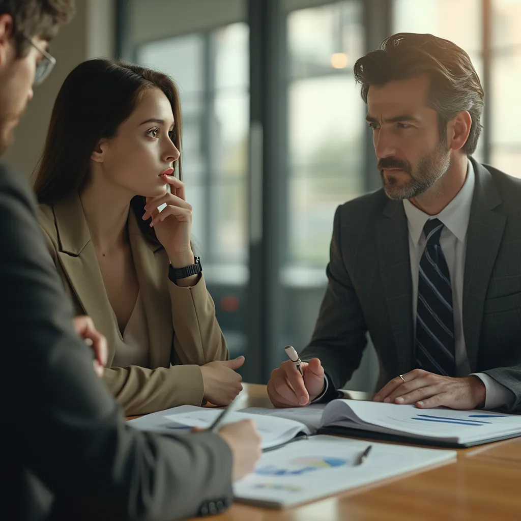 Consultor hablando con clientes empresariales